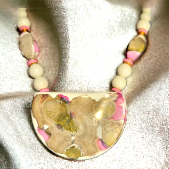 Vintage Ceramic painted necklace Japan - Picture 8 of 9